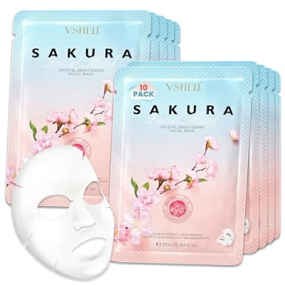 Image of Skincare Facial Mask VSHELL (Pack of 10) Ultimate Sheet Mask: Brightening, Anti Aging, Hydrating, and Skin Tone Evenness