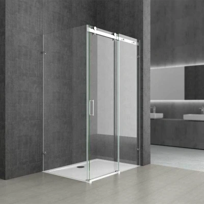 Image of Durovin Bathrooms 1400 x 800mm L Shape Rectangular Frameless Shower Enclosure Sliding Door 8mm Safety Clear Glass