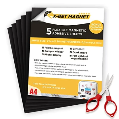 Image of A4 Magnetic Sheets with Adhesive Backing 5 PCs Each 30 cm x 21 Flexible for DIY Storage Paper Craft Peel and Stick Magnet Picture Photo Magnets