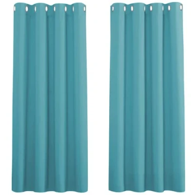 Image of PONY DANCE Decorative Window Curtains Room Darkening Eyelet Curtain Drapery Set for Noise Reducing Solid Soft Panels Kids Bedroom, of 2, Width 46 by Depth 54 in, Turquoise Blue