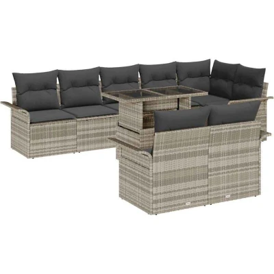Image of vidaXL 9 Piece Garden Sofa Set with Cushions Light Grey Poly Rattan