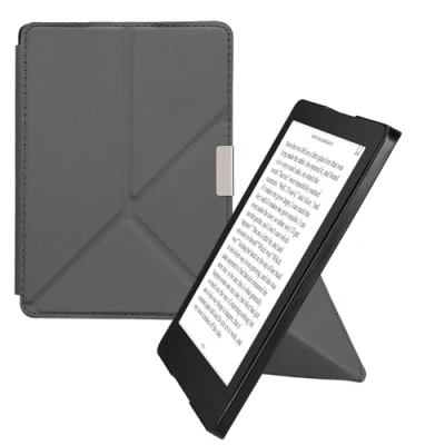 Image of kwmobile Origami Case Compatible with Kobo Aura Edition 2 Slim PU Leather Cover Stand Anthracite