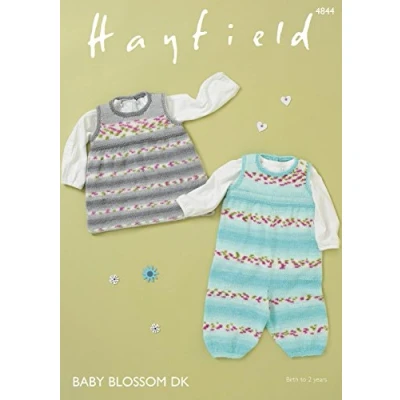 Image of Sirdar 4844 Knitting Pattern Baby Dungarees and Pinafore in Hayfield Blossom DK