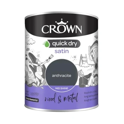Image of Crown Quick Dry Satin Paint Anthracite Grey 750ml Int/Ext Wood or Metal