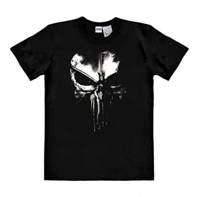 Image of Logoshirt® Marvel Comics I Punisher Techno Skull Print T Shirt Men &amp; Women Short Sleeve Black Licensed Original Design Size XL