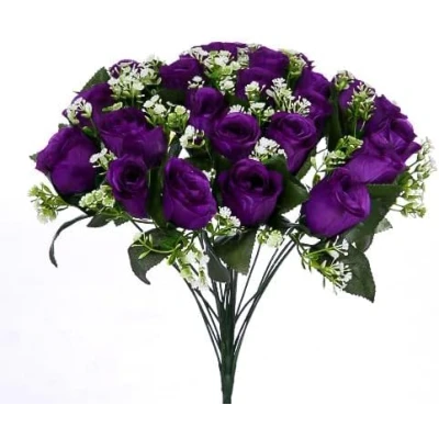 Image of A1 Homes 41cm Artificial Silk Purple Rose Bush with Gyp &amp; Foliage 24 flower heads Wedding Grave Home Decoration