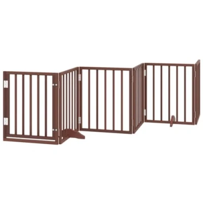 Image of vidaXL Dog Gate with Door Foldable 6 Panel Pet Barrier Poplar Wood, Brown, 50 x 60 cm Freestanding &amp; No Installation Needed