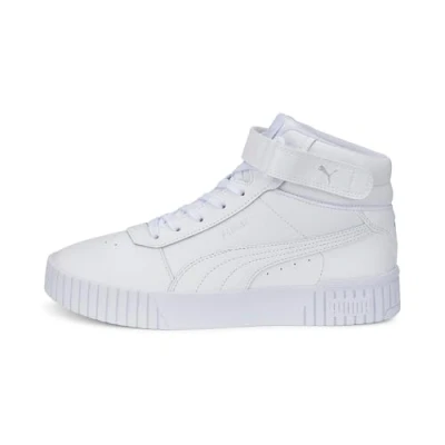 Image of Puma Carina 2 0 MID Hightop trainers, Women&#039;s, Size: 8.5, White/silver leather and imitation