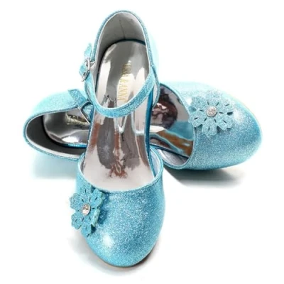 Image of Elsa &amp; ANNA Girls Snow Queen Princess Fancy Dress Up Party Shoes 3cm Heel for Parties Birthdays, Cosplay High Heels (BLU11 SH)