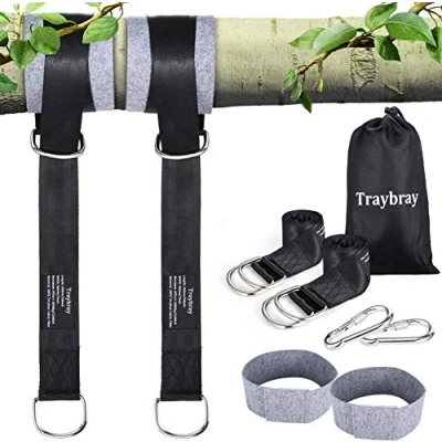 Image of Traybray Swing Straps Hanging Kit Holds 1000KG, Heavy Duty Hammock 150cm With 2pcs Carabiner Hooks &amp; D rings, Tree Protector Mats, for Swings and Garden Bonus Storage Bag