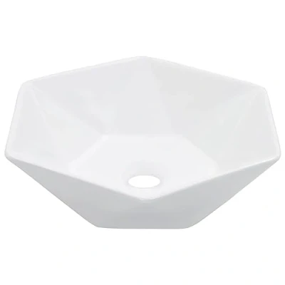 Image of vidaXL Ceramic Wash Basin Modern Hexagon Design, Easy to Clean, High Gloss White, Ideal for Bathroom/Washroom/Cloakroom