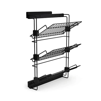 Image of Emuca Pull out side shoe rack for closets and walk in Hack, Left, Textured black painted, Steel
