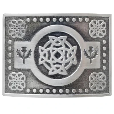 Image of Authentic Scottish Kilt Belt Buckle Classic Thistle Design, Highland Wear Accessory for Men, Traditional Celtic Pewter Buckles (Silver Antique Finish)
