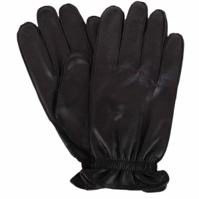 Image of SNUGRUGS Mens Genuine Leather Gloves with Perforation Detailing and Fleece Lining Black Large