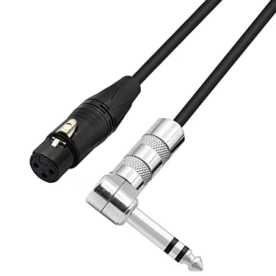 Image of PNGKNYOCN 1/4 to XLR Cable 90 Degree Right Angle 6.35 mm TRS Male Plug Female Jack Audio Stereo Microphone for Speakers, Stage, DJ and More (0.5M)