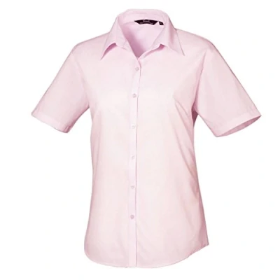 Image of Women&#039;s poplin Short Sleeve blouse, Ladies Plain Work Shirt Pink Size 16