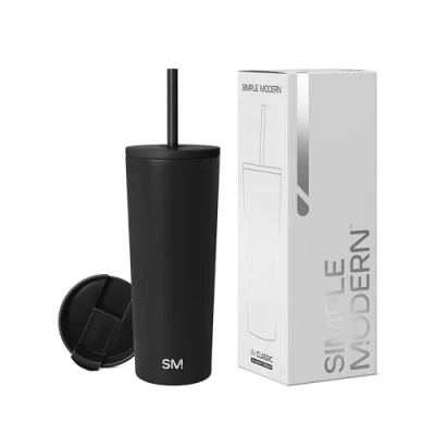 Image of Simple Modern Insulated Tumbler with Lid and Straw Iced Coffee Cup Reusable Stainless Steel Water Bottle Travel Mug Gifts for Women Men Her Him Classic Collection 710ml Midnight Black