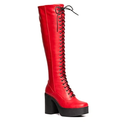 Image of LAMODA Women&#039;s Seize the Power Knee High Boot, Red Pu, 3 UK
