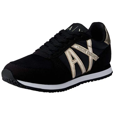 Image of Armani Exchange Trainers, Women&#039;s, Size: 7, Black/light gold Imitation leather/ textile