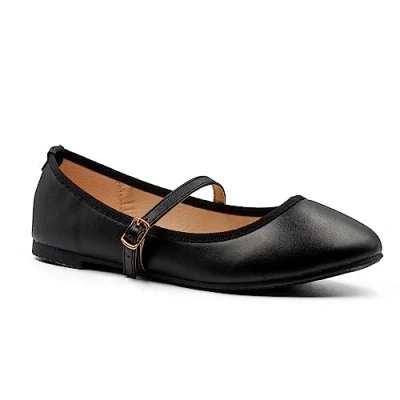 Image of Womens Flat Pumps Girls Dolly Dollie Ballet Ballerina Ladies Work Smart Office Back to School Formal Comfort Round Toe Slip On Flats Shoes with Buckle Strap Wide Fit
