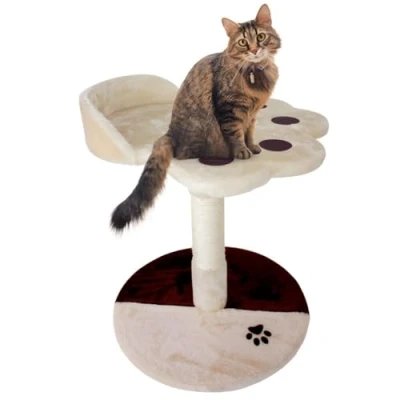 Image of Mobiclinic® Pets, Cat Scratching Post, Tree, Toy, Oliver, Soft and Plush Cushioned Base, Small Sisal Rope, Kitten Colour Beige