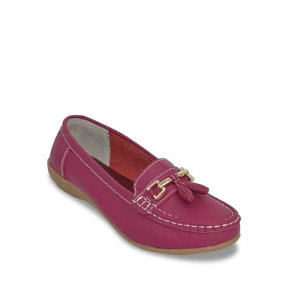 Image of Jo &amp; Joe Ladies Wide Fit Flat Leather Tassel Moccasins Loafer Nautical Shoe Plimsole Pumps Womens. Fuchsia Size 8