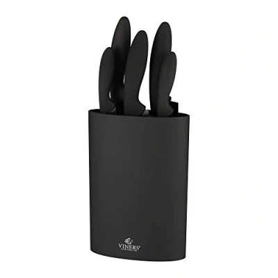 Image of Viners Assure Knife Block; Set of 5 Kitchen Knives &amp; Universal Holder; Chef, Santoku, Carving, Utility Paring Knives, Stainless Steel, ‎0305.217