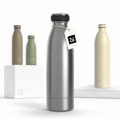 Image of LARS NYSØM Stainless Steel Insulated Water Bottle 12oz 17oz 25oz 34oz 51oz Thermo Flask for Hot and Cold Beverages Leakproof Drinking (Stainless Steel, 500ml)