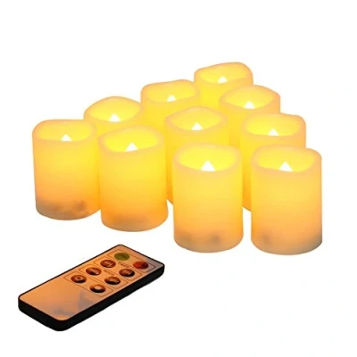 Image of Led Flickering Flameless Votive Tea Lights Candles With Remote Control Battery Operated Set Of 10 / Electric Outdoor Tealights Timer Candle For Christmas,Xmas Decorations (Batteries Included) 200Hours