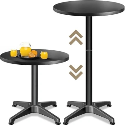 Image of Casaria 2in1 Height Adjustable Bar Table 70 115cm Aluminium Stainless Steel Round Weatherproof Outdoor Indoor Camping Bistro Balcony Garden