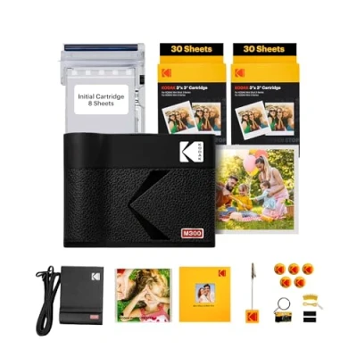 Image of KODAK Mini 3 ERA 4PASS Portable Photo Printer (3x3 inches) Initial 8 Sheets + 60 Pack, Accessory Bundle, Black