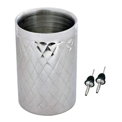 Image of Kosma Stainless Steel Double Wall Wine Cooler Bottle Holder Champagne Accessory Chiller Insulated with 2Pc Spirit Speed Pourers 12 x 20 cm