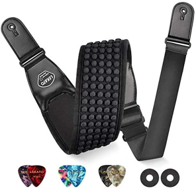 Image of LEKATO 3D Air Cushion Cell Bass Guitar Straps for &amp; Electric with 3.5&quot; Wide Neoprene Pad and Adjustable Length from 45&quot; to 55&quot;,6 Picks 2 Safety Locks Included