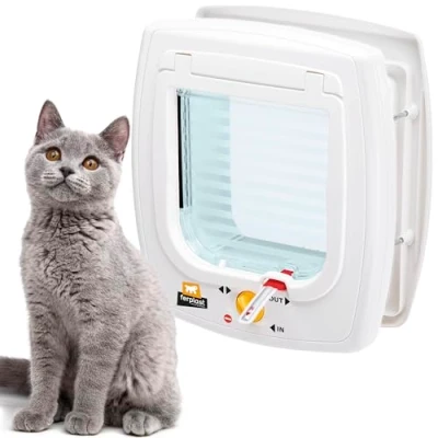 Image of Ferplast Swing 7 Magnetic Cat Flap for Dogs and Cats Collar Tag 4 Closing Modes Wind Stopper System Shock Absorber Anti Oscillation Direction Indicator White