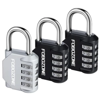 Image of Combination Lock, FOBOZONE 4 Digit Outdoor Waterproof Resettable Code Padlock,for Gym Locker, Cabinet,Shed, Hasp,Gate, Tool Box,School Locker Lock (Black 2 &amp; Silver 1)