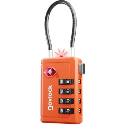 Image of TSA Luggage Lock with Alert Indicator 4 Digit Travel Padlock Flexible Cable for Suitcases, Backpacks &amp; More Suitcase Lock, 1 Pack, Orange