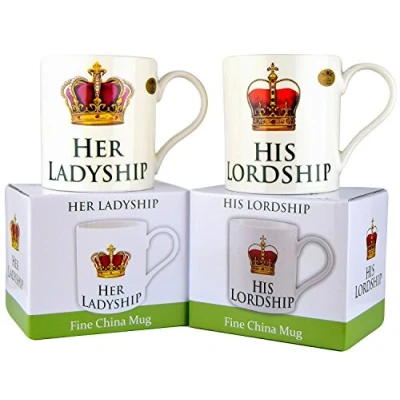Image of The Leonardo Collection His Lordship &amp; Her Ladyship Fine China Set of 2 Mugs in Individual Gift Boxes
