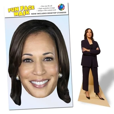 Image of Party People 1 x Kamala Harris Ready To Wear Celebrity Face Mask Includes Freestanding 20cm Desktop Standee Card Cutout H