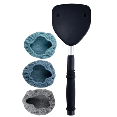 Image of POLYTE Pivoting Windshield Glass Cleaning Tool Extendable Aluminum Handle w/3 Premium Microfiber Covers, Triangle Shaped Plate