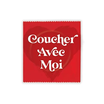Image of Brainbox Candy Funny Novelty Condoms &#039;Coucher Avec Moi?&#039; Cheeky Gift Ideas for Him Her Hilarious Joke Present Men Women Lubricated Natural Latex