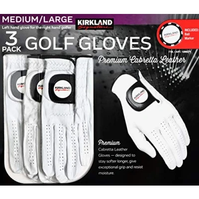 Image of Kirkland Signature Men&#039;s Golf Gloves Premium Cabretta Leather, Medium/Large, 3 Pack
