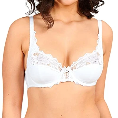Image of Sans Complexe Women&#039;s COTON D&#039;ARUM Full Cup Lace Push Up Bra White 38C(manufacturer size: EU: 85C)