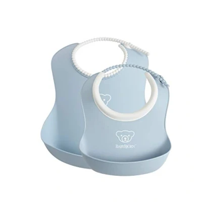 Image of BabyBjörn Feeding Bib Set (Baby + Small Baby Bib), Powder Blue