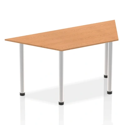 Image of Impulse 1600mm Trapezium Oak Top Brushed Aluminium Post Leg
