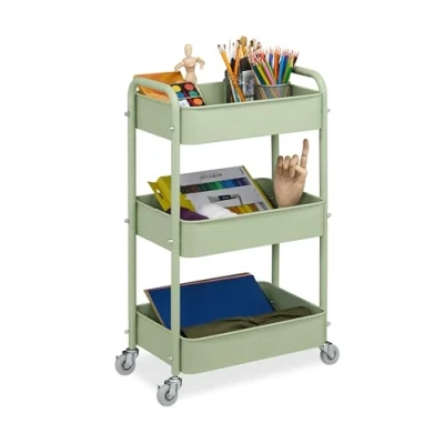 Image of Relaxdays Rolling Cart, 90% steel 10% felt, Green, 71.5 x 43.5 29.5 cm