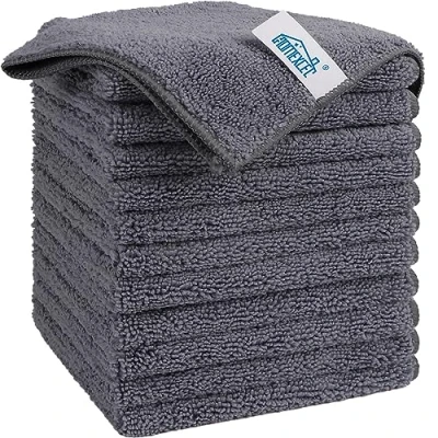 Image of HOMEXCEL Microfiber Cleaning Cloth Grey, 12 Pack Premium Towels for Cars, Lint Free, Scratch Highly Absorbent, Reusable Rags Car, Household, Kitchen, Window, 11.5&quot;X11.5&quot;