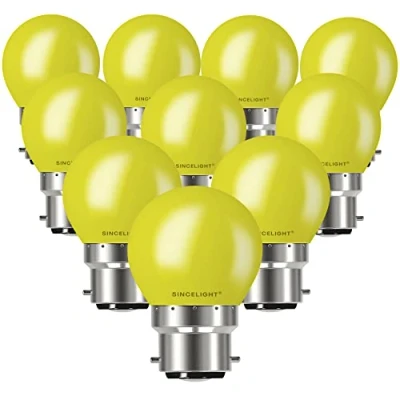 Image of SINCELIGHT B22 LED YELLOW Coloured Bulbs 1W Festive Decorative Garden Party Light,Pack of 10