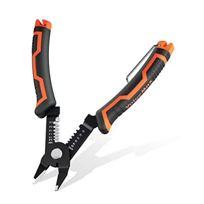 Image of ValueMax 6&quot; Wire Cutter 2 in 1 Precision Strippers, Cable Stripper Tool for 20 10 AWG Stranded, Heavy Duty Flush Cutting Pliers with Safety Lock Industrial and Home Electrical Repair