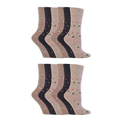 Image of Gentle Grip 12 pack ladies patterned wide top socks in 20 styles (GG48)