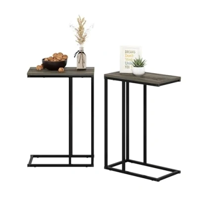 Image of Furinno Camnus Modern Living Sofa Side Table, French Oak Grey, Set of 2